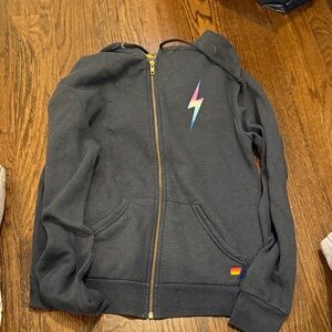 Aviator Nation Bolt Zip Hoodie in Rainbow Pink/Charcoal